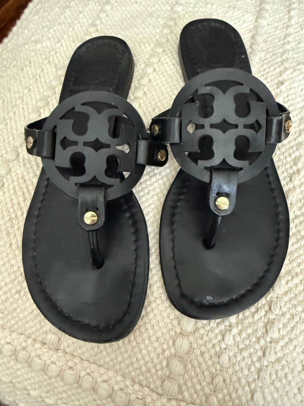 Tory Burch Miller Sandals Black with Gold Accent
